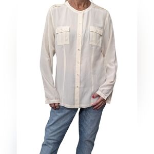 Pendleton 100% Silk Ivory Button Front Blouse Women’s Size 10 Classic Workwear